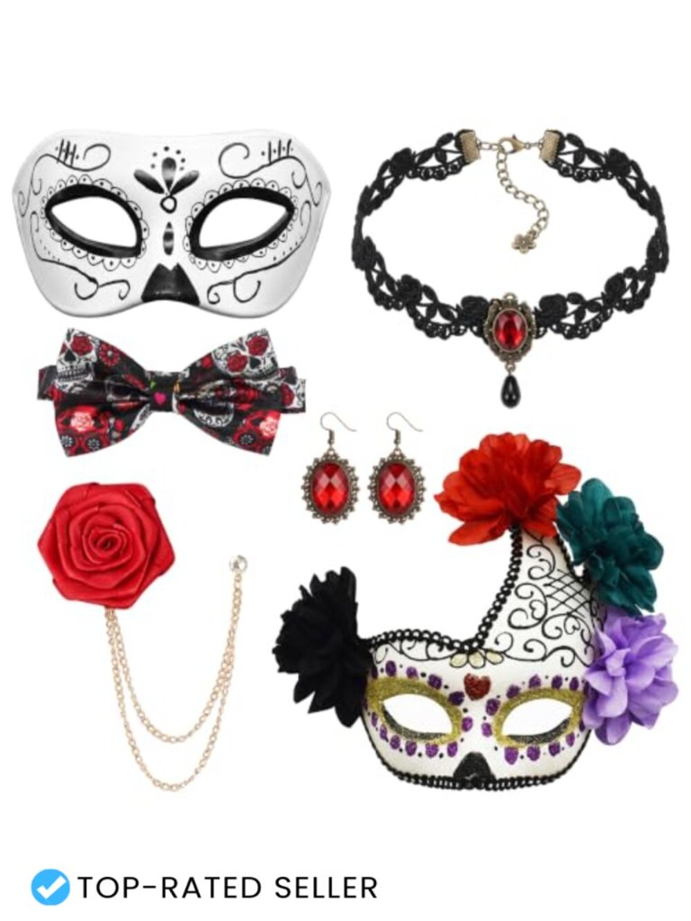 Day of the Dead Couples Costume Set Catrina Mask Bow Tie Cosplay